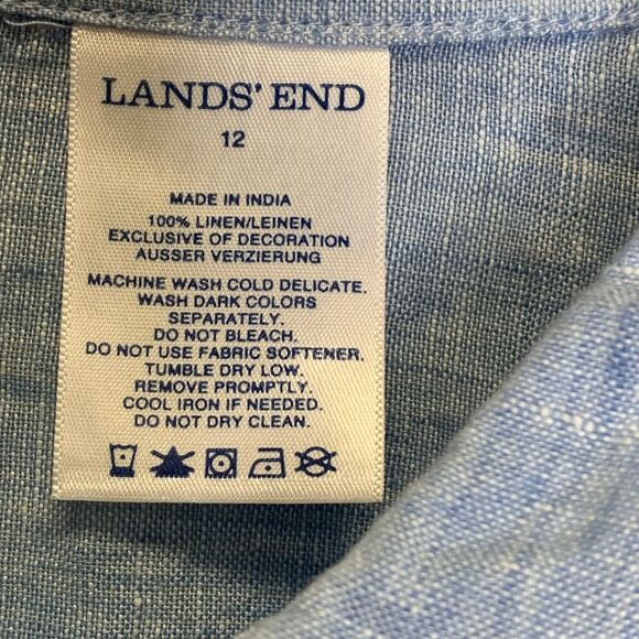 Womens Lands End Blue Linen Tunic Eyelet Capiz Shell Buttons Summer Beach Resort - Picture 7 of 12